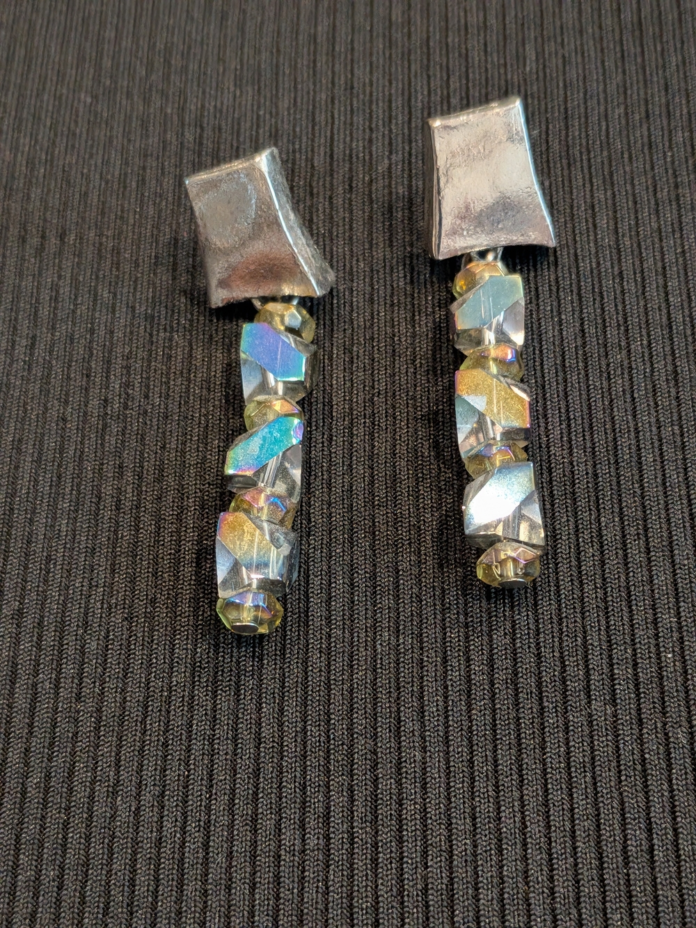 Silver-Tone Iridescent Crystal Drop Earrings Vintage 2007s